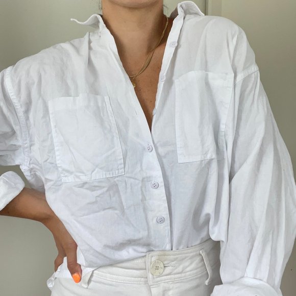 Tops - White Cotton Buttondown